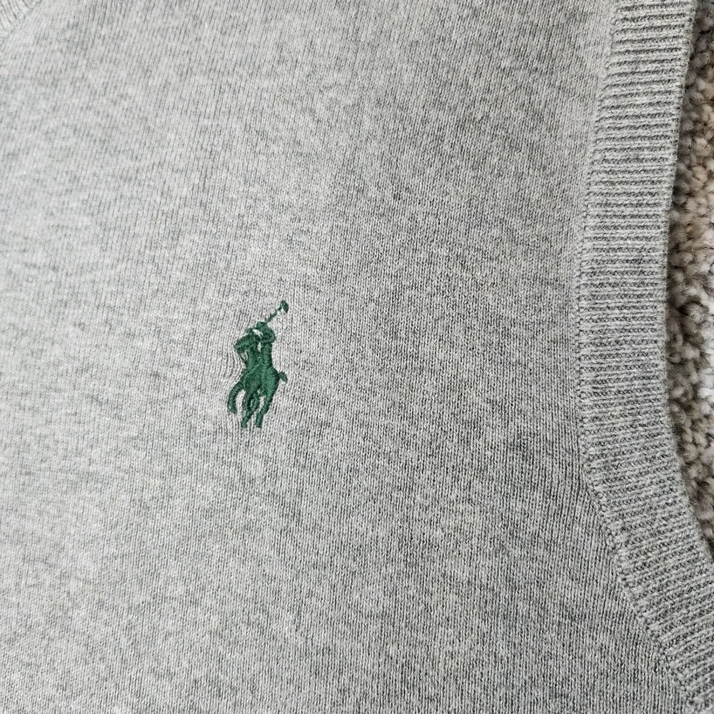 Polo Ralph Lauren Men's Large Gray Pima Cotton Sweater Vest Green Pony Logo